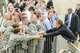 President Barack Obama shakes the hands of service members at Truax Field, Madison, Wisc., October 4, 2012. The President visted the base prior to speaking at Bascom Hill on the University of Wisconsin-Madison campus. (U.S. Air Force photo by Tech Sgt. Ashley Bell)