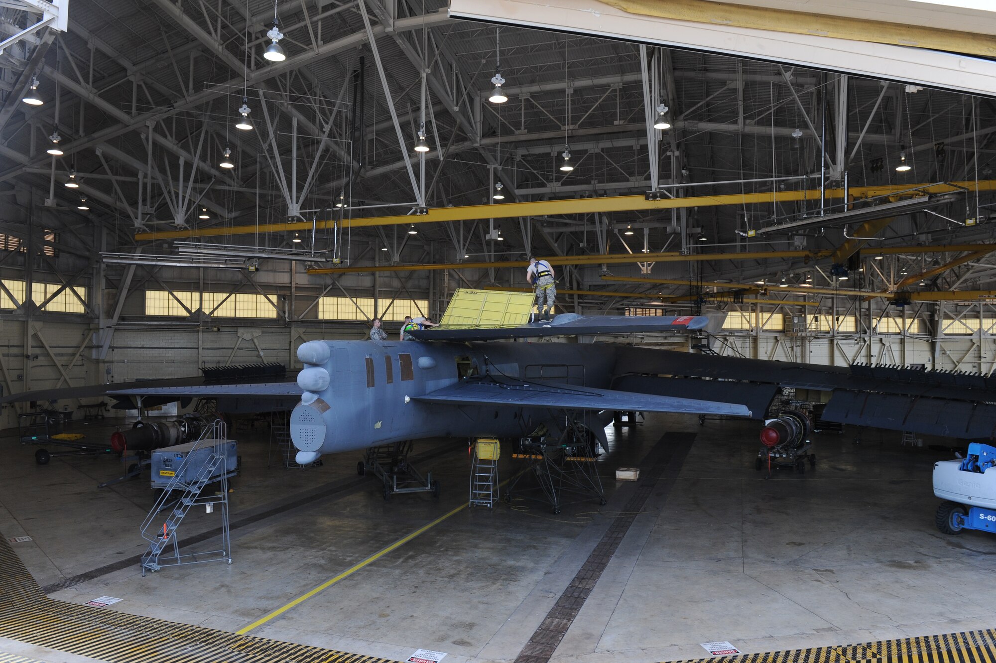 Staff Sgt. Michael Dickerson, 2nd Maintenance Group Quality Assurance Office, inspects the rudder of a B-52H Stratofortress on Barksdale Air Force Base, La., Oct. 2. Due to cracks found during a phase inspection, Airmen from the 2nd Maintenance Squadron removed and replaced the B-52s rudder. Before the fin can be lifted, QA Airmen must inspect the work completed to ensure the aircraft is up to standards. (U.S. Air Force photo/Senior Airman Micaiah Anthony)(RELEASED)