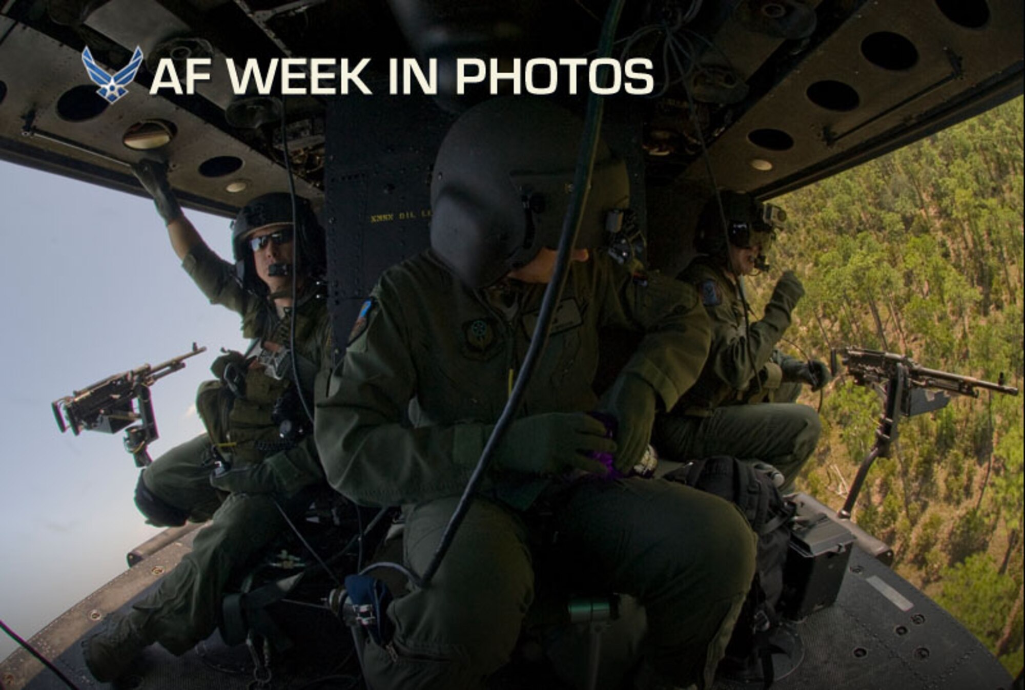 The aircrew of a UH-1N Iroquois prepares for a sharp tactical maneuver over a forest in southern Alabama, Sept. 19, 2012. The UH-1N belongs to the 6th Special Operations Squadron. (U.S. Air Force photo/Airman First Class Nigel Sandridge)