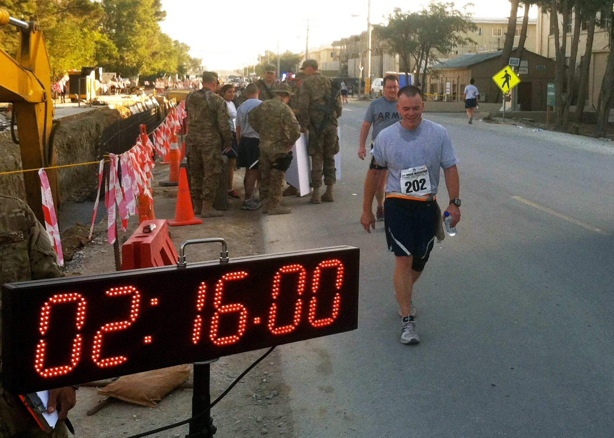 Capt. Jim Garvey with the 188th Fighter Wing competed in the U.S. Air Force Marathon Sept. 15, 2012, at Bagram Airfield, Afghanistan. More than 500 Airmen registered to run. Runners chose from four distances: The full-marathon, the half-marathon, a ten-kilometer run, or a five-kilometer run. Bagram was one of seven deployed locations throughout the area of responsibility that participated in the marathon. (Courtesy photo)