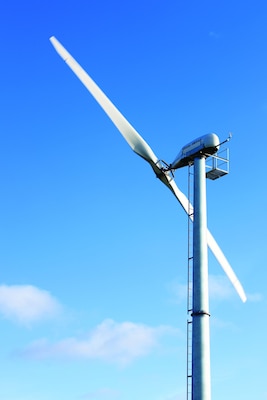 An 11-kilowatt wind turbine like this one will soon help provide power to campers at Black Butte Lake, a U.S. Army Corps of Engineers Sacramento District recreational facility near Orland, Calif.