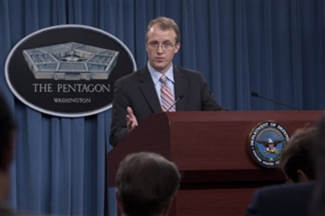 Acting Assistant Secretary for Public Affairs George E. Little talks to reporters about the U.S. Marine Corps support to the FBI team of agents as they investigate the attack on our consulate in Benghazi, Libya, during a press briefing in the Pentagon Press Briefing Room on Oct. 4, 2012.  