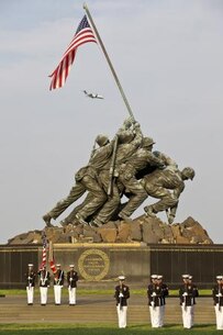 U.S. Marines of Marine Barracks Washington perform during a wreath laying ceremony in honor of the Marine Corps Aviation Centennial at the Marine Corps War Memorial in Arlington, Va., May 16, 2012. 