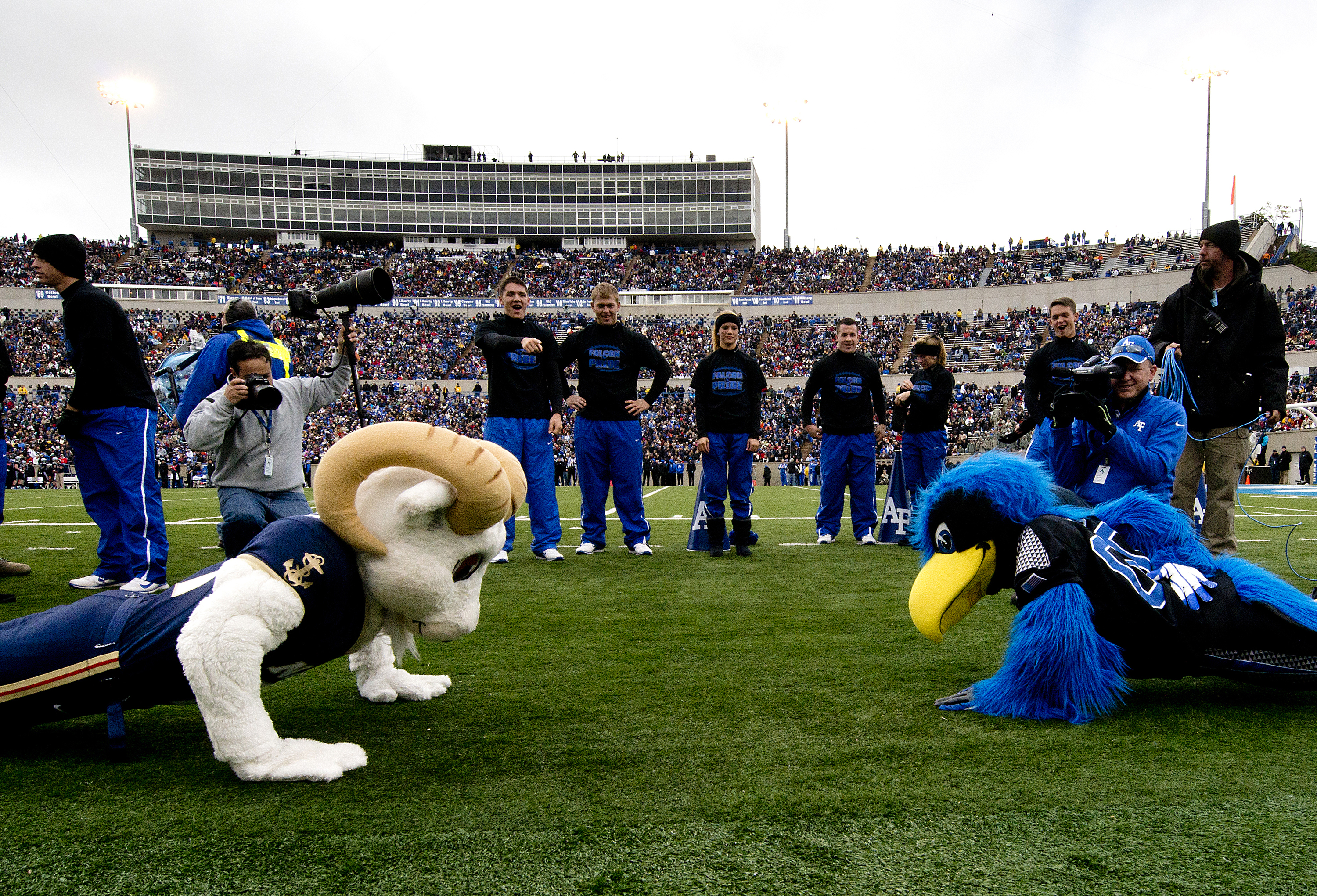 Mascots Of The U S Air Force And Naval Academies Engage In A Push