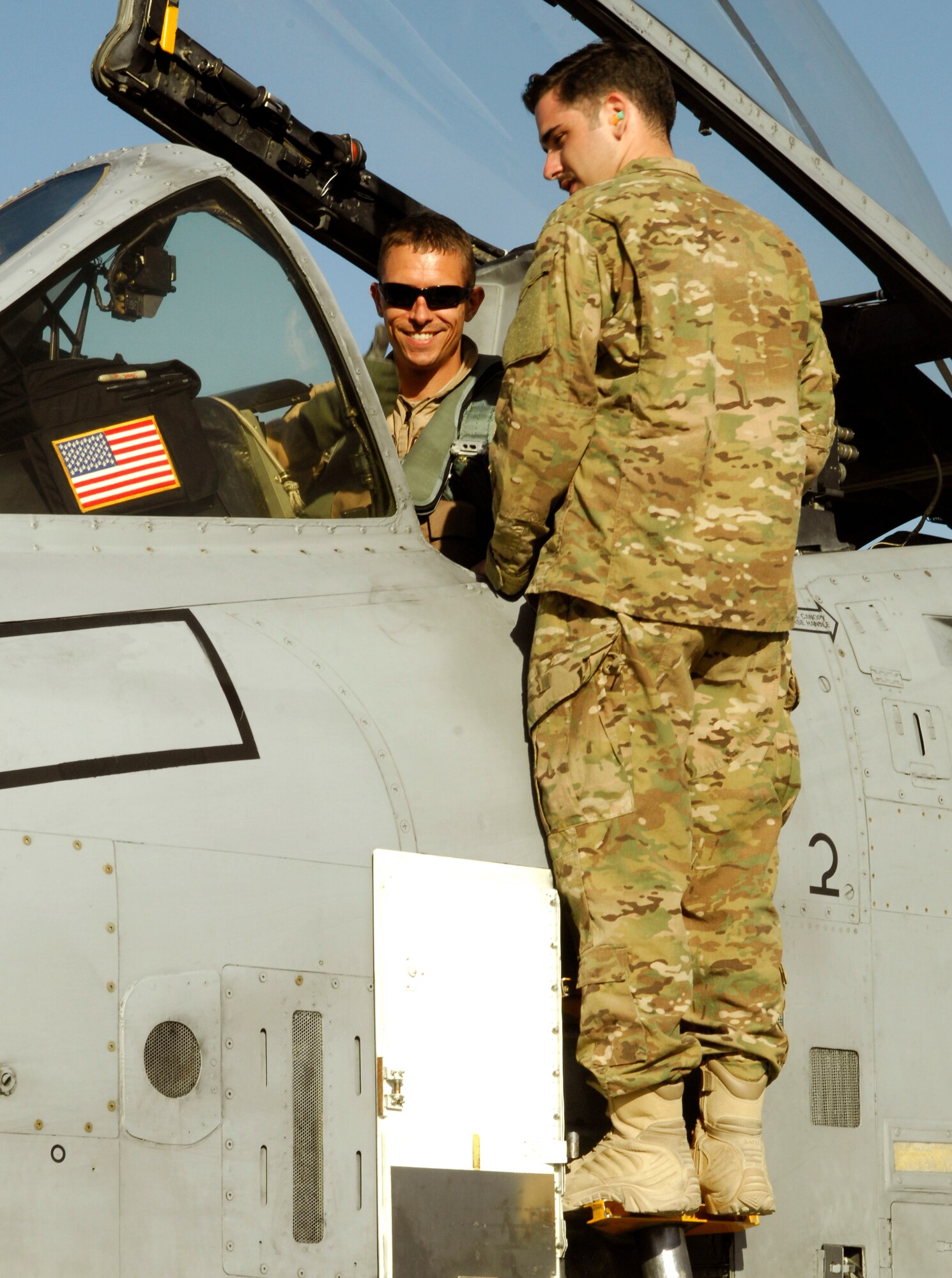 A U.S. Air Force A-10 Thunderbolt II pilot from Davis-Monthan Air Force Base’s 354th Fighter Squadron gives a “thumbs up” after being marshaled in and parking his jet at Bagram Airfield, Afghanistan, Oct. 4, 2012. Davis-Monthan pilots and maintainers are among the newest members of the 455th Air Expeditionary Wing. (U.S. Air Force photo/Staff Sgt. Jeff Nevison)