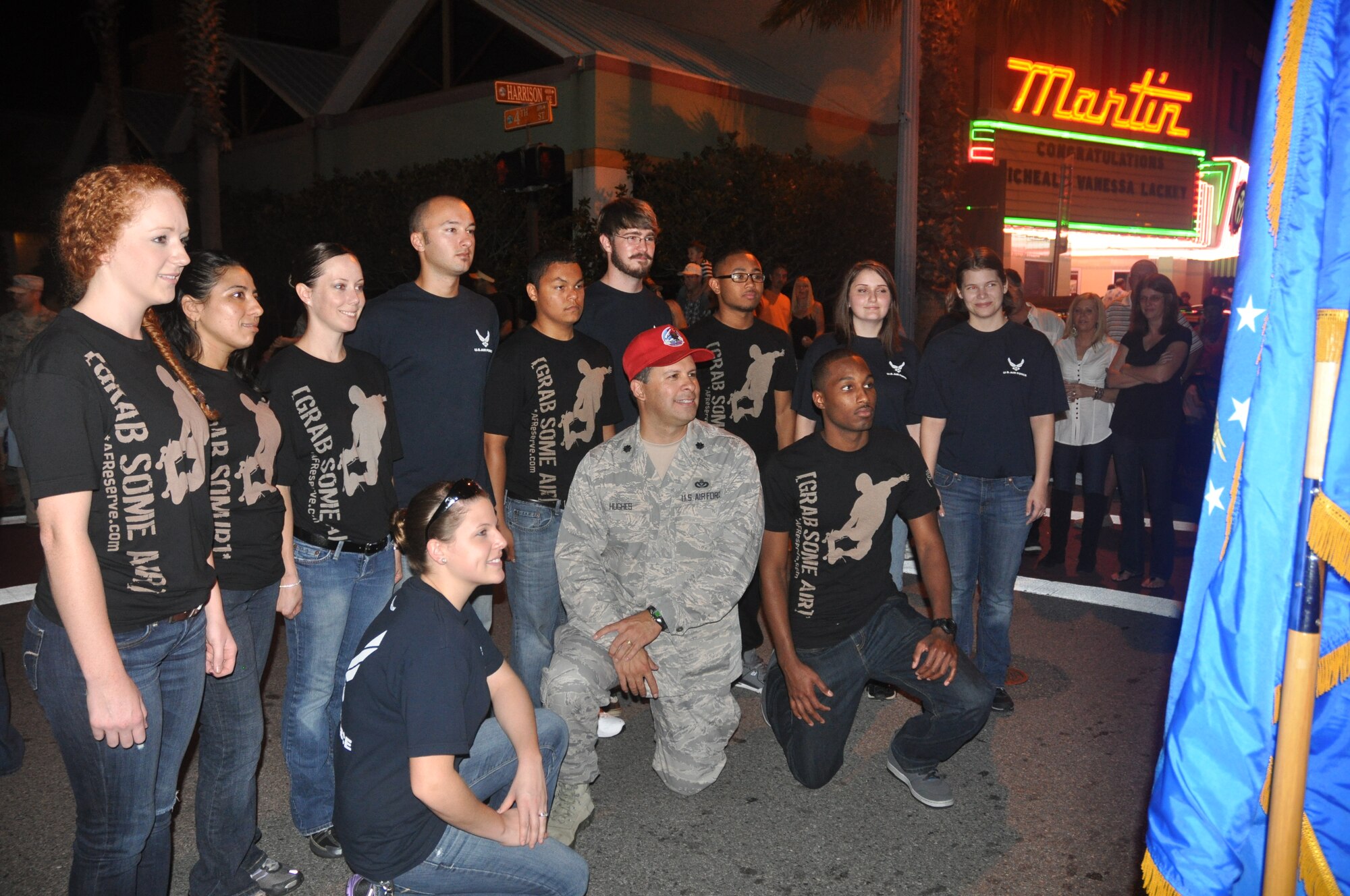 Twelve Panhandle residents took the oath of enlistment surrounded by their families and friends in front of the Martin Theater in downtown Panama City Friday. (U.S. Air Force photo by 2nd Lt. Andrea Valencia)