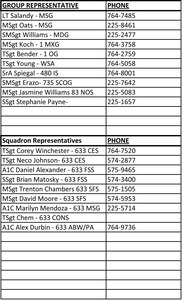 See the graphic above for the comprehensive list of the 2012 Combined Federal Campaign representatives for the 633rd Air Base Wing. (U.S. Air Force graphic by Airman 1st Class R. Alex Durbin/Released)