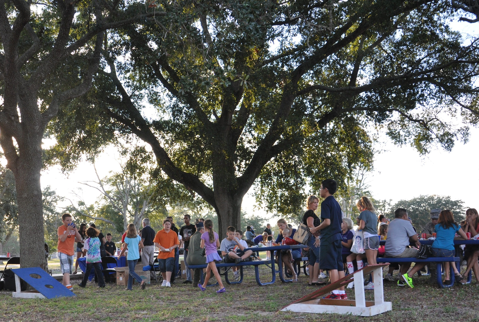 Team Tyndall members attend the National Night Out at the Balfour Beatty Community Center, Oct. 2. The event hosted games, free food and entertainment, as well as educational booths to help strengthen neighborhood spirit and police-community partnerships. (U.S. Air Force photo by Airman 1st Class Christopher Reel)