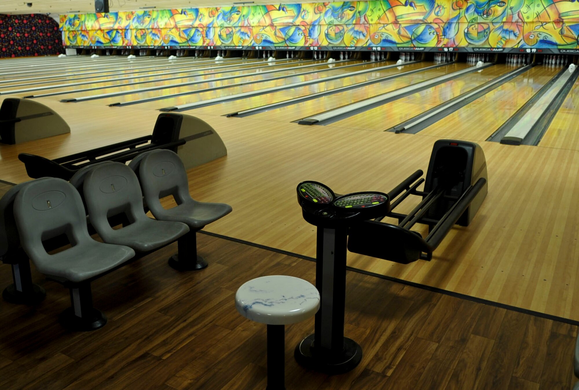 The Strike Zone Bowling Center offers league play, tournaments and fun special events throughout the fall season at Fort Eustis. In addition to bowling, the Strike Zone eatery offers food and drinks, and the lanes are available to rent for private parties and unit functions. (U.S. Air Force photo by Staff Sgt. Wesley Farnsworth/Released)