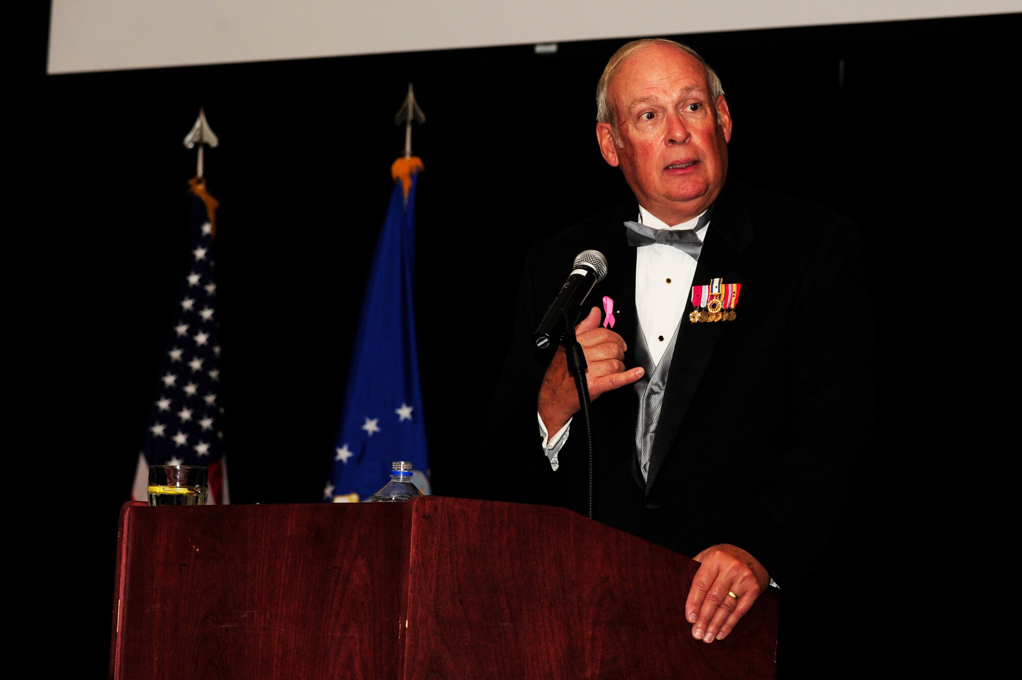 VANDENBERG AIR FORCE BASE, Calif. – Retired Gen. Lance W. Lord, former Air Force Space Command commander, speaks during the Air Force Ball at the Pacific Coast Club here Friday, Oct. 5, 2012. The Air Force Ball celebrated the 65th birthday of the Air Force and the 30th anniversary of AFSPC. (U.S. Air Force photo/Senior Airman Lael Huss)
