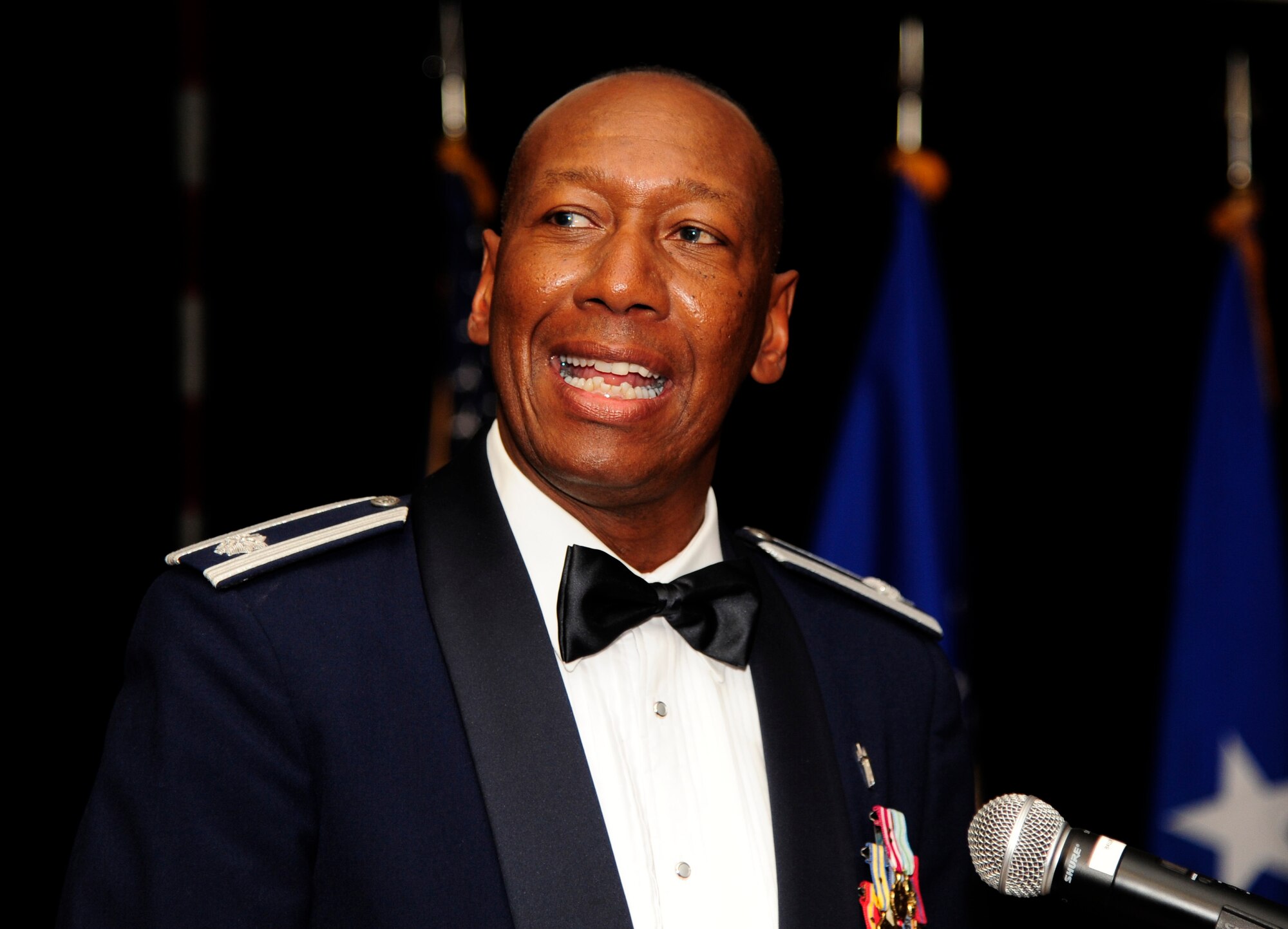 VANDENBERG AIR FORCE BASE, Calif. – Chaplain (Lt. Col.) Warren Watties, 30th Space Wing chaplain, offers the opening prayer during the Air Force Ball at the Pacific Coast Club here Friday, Oct. 5, 2012. The Air Force Ball celebrated the 65th birthday of the Air Force and the 30th anniversary of AFSPC. (U.S. Air Force photo/Senior Airman Lael Huss)