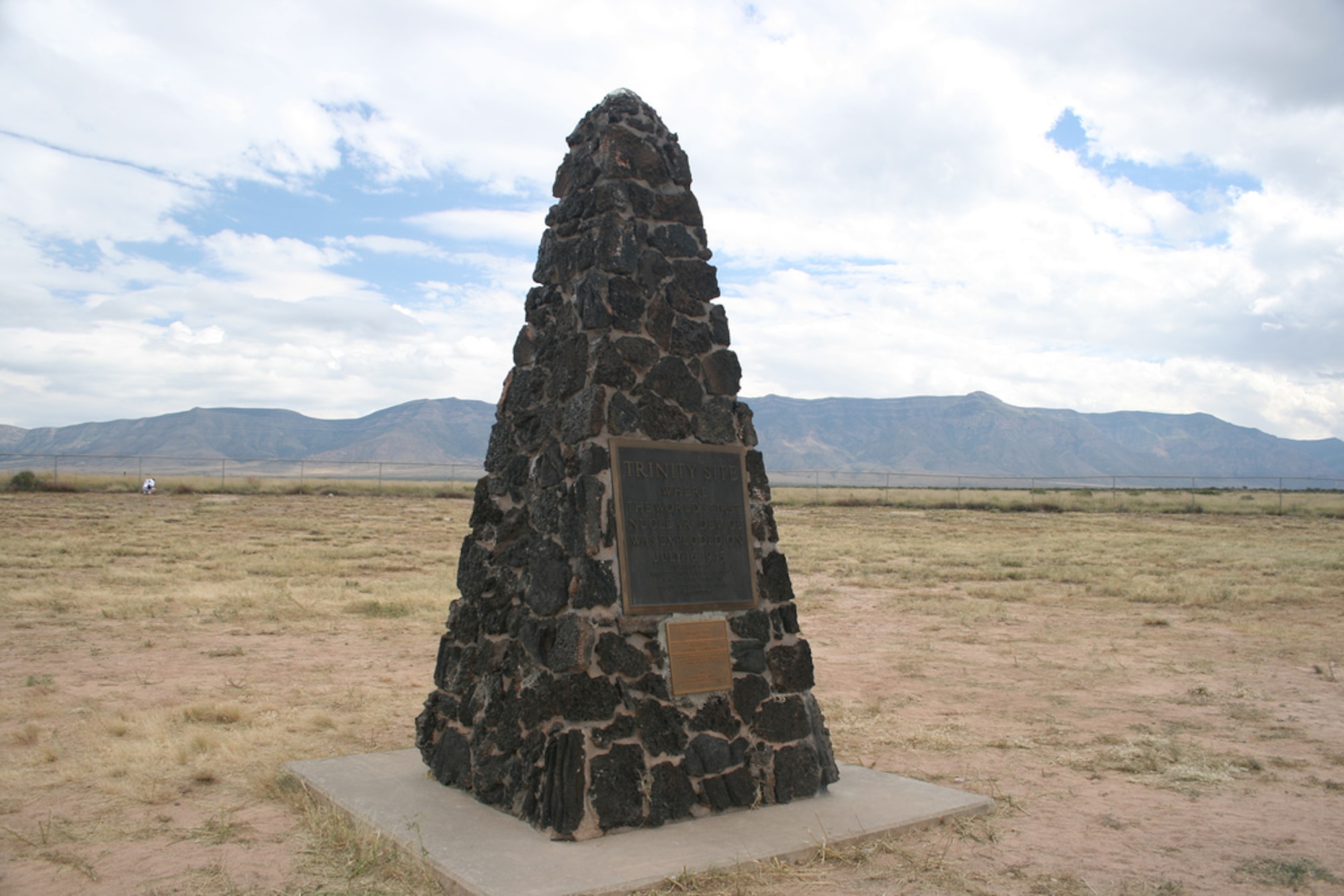 WHITE SANDS MISSILE RANGE, N.M. -- A lava-rock obelisk lies at ground zero at the Trinity Site. The Trinity Site is where the first nuclear device was tested July 16, 1945. (Courtesy photo)