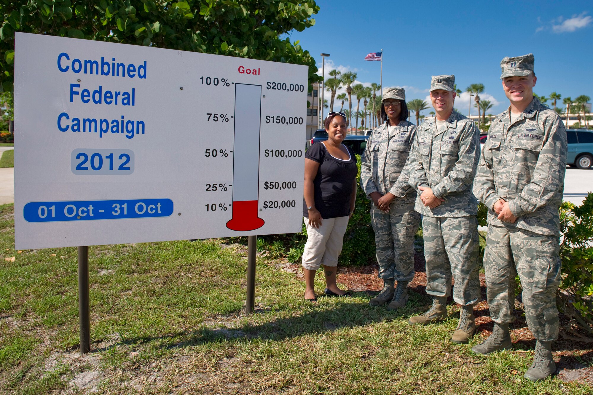 Asking for your help, Combined Federal Campaign key personnel (left to right) are Ashonte Gabbart, SMSgt. Marcia Scantlebury Hall, Capt. Billy Clayton, all assigned to the 45th Force Support Squadron, and Capt. Dajon DeMille, 45th Operations Support Squadron. If you have not had the opportunity to donate to CFC yet, now is the time! "This year we are striving for even more participation to reach our local goal of $200,000. This is a hefty objective, but I know the 45th Space Wing and our mission partners are ready to meet this challenge!" said Col. Robert Pavelko, vice commander, 45th Space Wing.