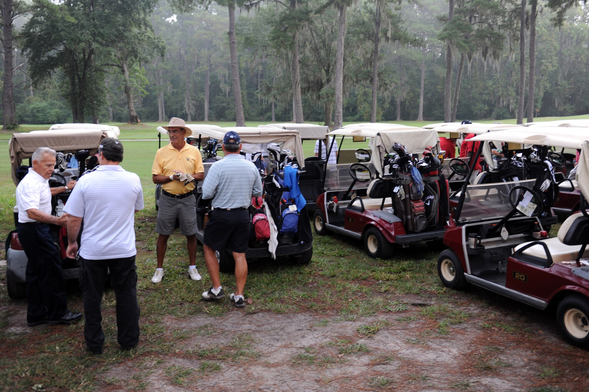 Retirees prepare for a golf tournament during Retiree Appreciation Week at Moody Air Force Base, Ga., Oct. 6, 2012. During the tournament, retirees had the opportunity to compete for prizes and the title of top golfer for the year. (U.S. Air Force photo by Staff Sgt. Ciara Wymbs/Released)