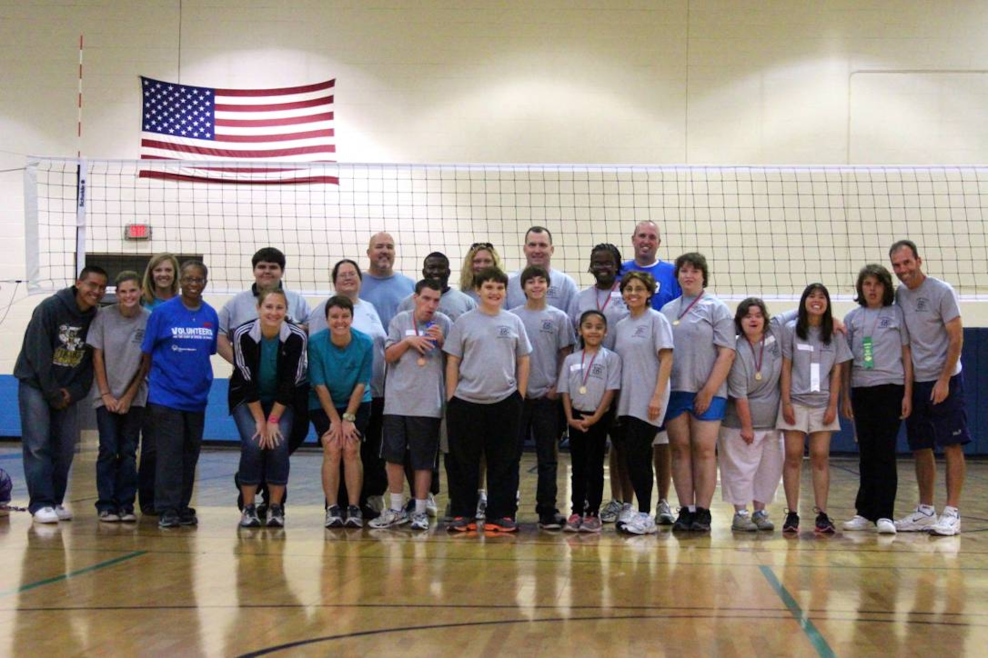 Participants in the Individual Skills Special Olympics Tournament gather at the James Gym Sept. 25 with family members. Participants competed in volleyball.(Courtesy photo)