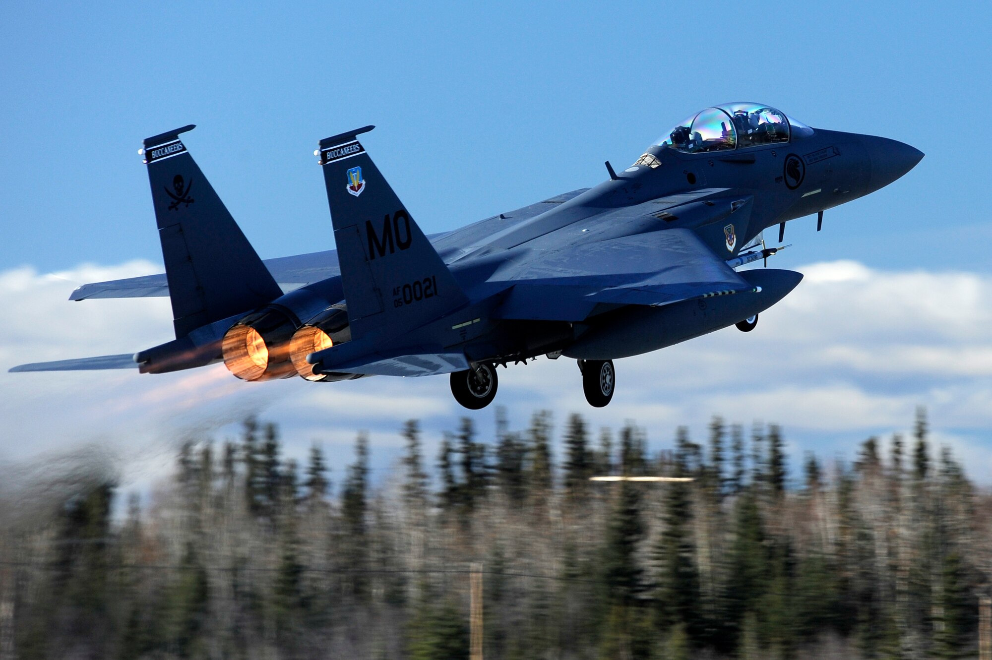 An F-15 Eagle assigned to the Republic of Singapore Air Force takes off during RED FLAG-Alaska 13-1 Oct. 9, 2012, Eielson Air Force Base, Alaska. RF-A is a multi-service, multi-national coordinated, aerial combat operations exercise designed to test operational capabilities of participating units. (U.S. Air Force photo/Staff Sgt. Jim Araos)