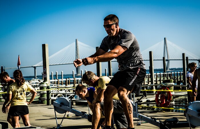 Master Sgt. Steven Hart, 628th Security Forces Squadron first sergeant, performs box jumps Oct. 6, 2012, during Integrity’s Revenge at the Charleston Maritime Center, Charleston, S.C.  Joint Base Charleston had several members participate in the CrossFit event and finish in the top 10 of their divisions. (U.S. Air Force photo/ Senior Airman Dennis Sloan)