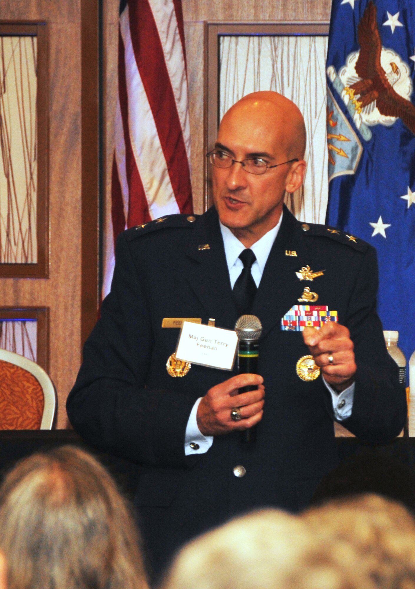 Major General Terrence Feehan,  Space and Missile Systems Center vice commander, addresses the crowd during his opening remarks at SMC Industry Days in Long Beach, Calif., Oct. 3.  (Photo by Sarah Corrice)