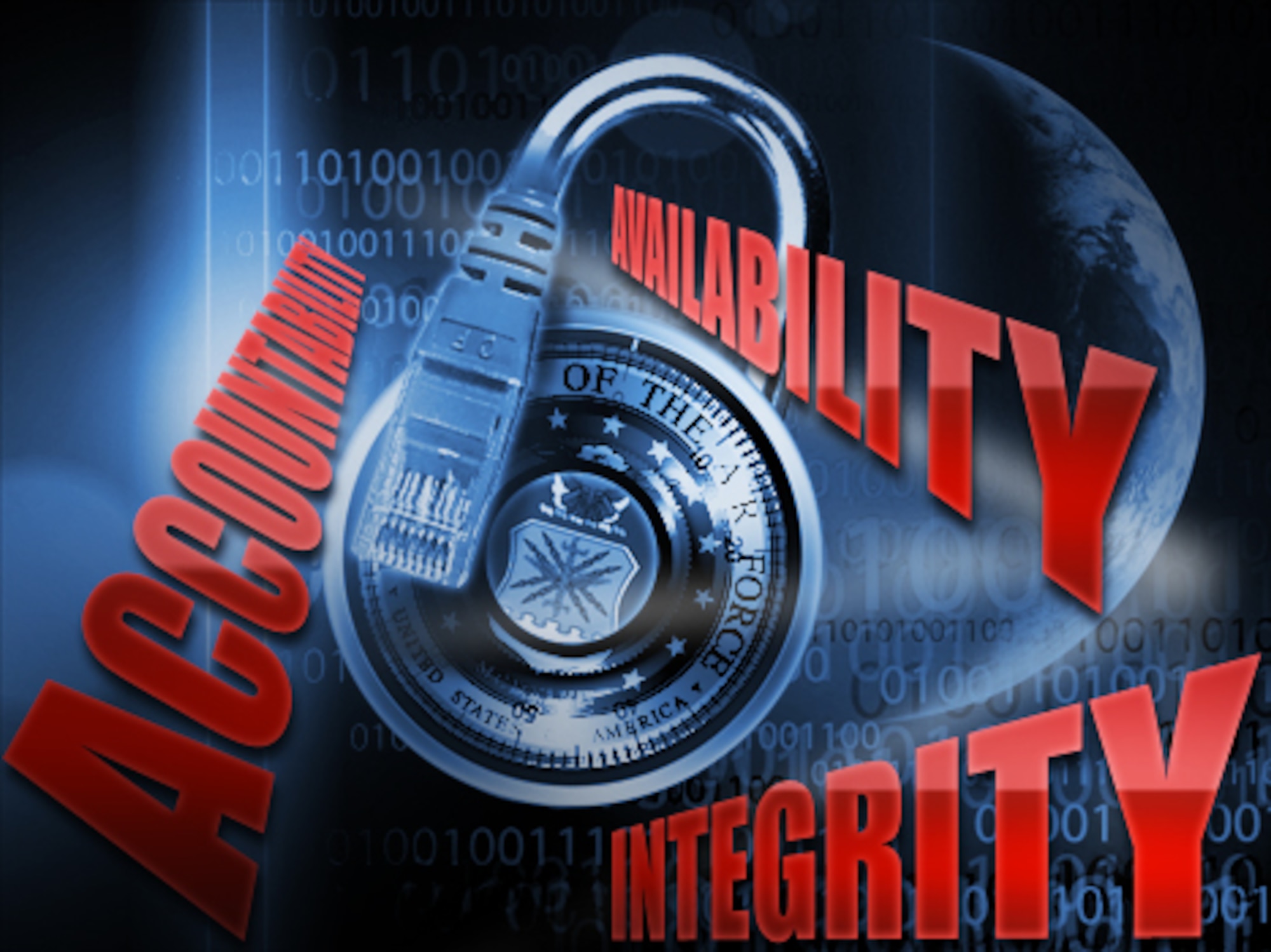 JOINT BASE SAN ANTONIO-LACKLAND, Texas -- October is National Cyber Security Awareness Month. All residents and users of the Air Force network play a part in keeping it safe. Air Forces Cyber urges you to learn as much as you can about cyber security and implement those practices at all times at work and at home. (U.S. Air Force graphic illustration by William Parks)