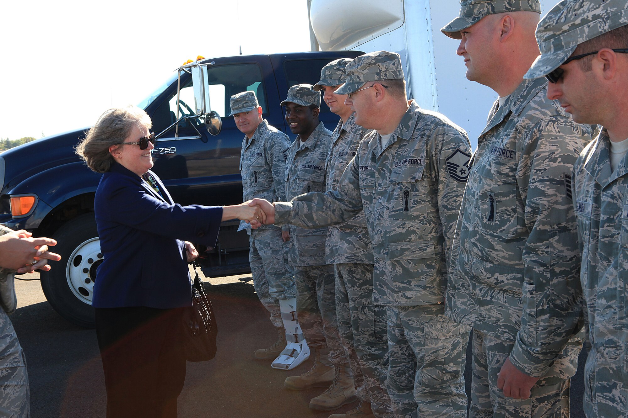 Holly Petraeus,  Servicemember Affairs Consumer Financial Protection Bureau assistant director; meets with 90th Missile Maintenance Squadron Airmen during her visit to Uniform-1 Oct. 3.