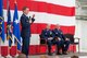 Brig. Gen. Joseph Brandemuehl (left), addresses all in attendance during his retirement ceremony, Oct. 10, 2012, Truax Field, Madison, Wis. Also pictured, Maj. Gen. Don Dunbar, adjutant general of Wisconsin (center), and Brig. Gen. John McCoy, Wisconsin Air National Guard commander. Gen. Brandemuehl retired after serving as commander of the 115th Fighter Wing since 2004. (U.S. Air Force photo by Tech. Sgt. Ashley Bell)