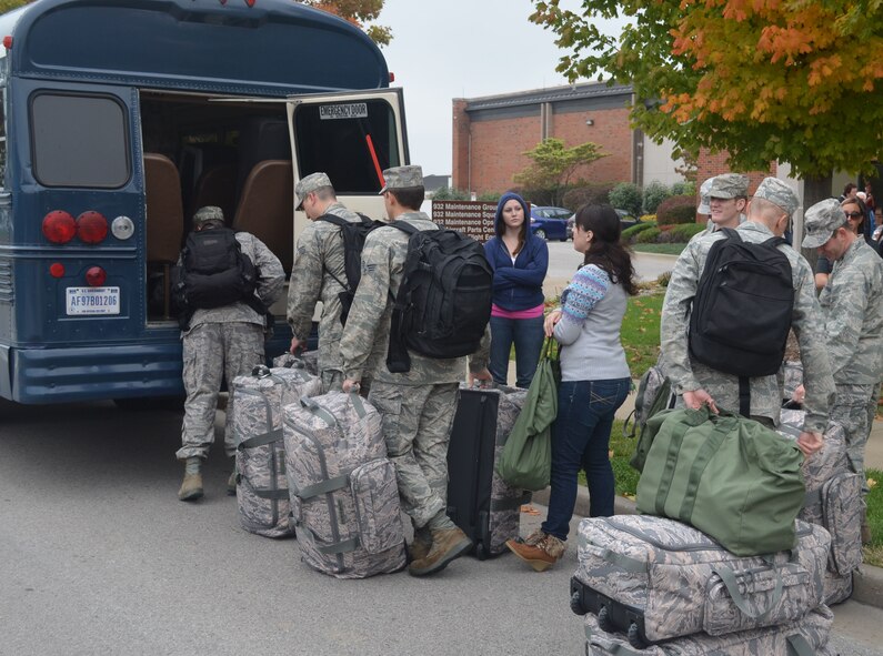 Reservists from  the 932nd Maintenance Squadron load their mobility bags just prior to their departure for an overseas deployment.   The 932nd Airlift Wing is an Air Force Reserve flying unit that is based at Scott Air Force Base, Ill. (Photo by Lt. Col. Ed Malinowski) 
