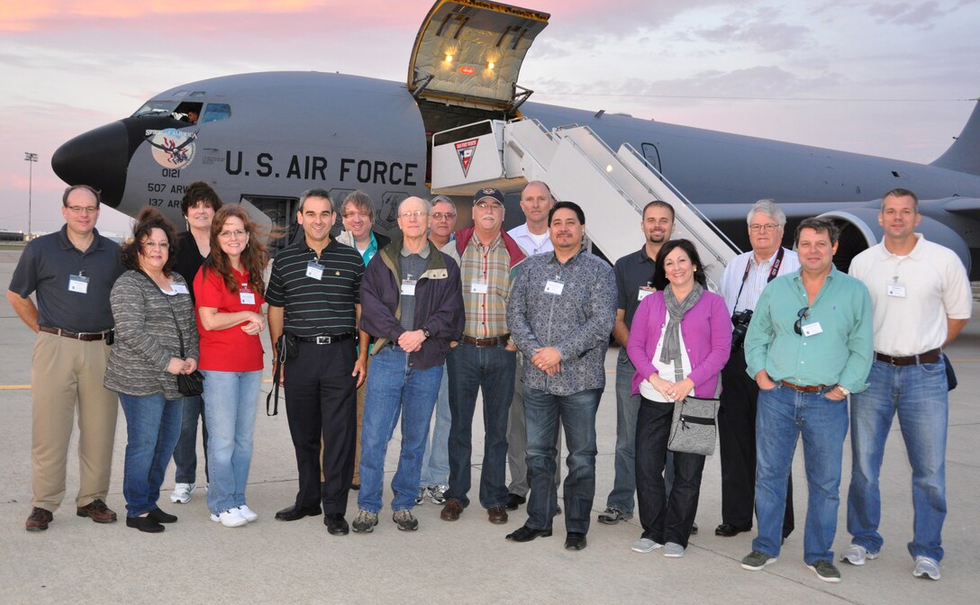 NAVAL AIR STATION JOINT RESERVE BASE, TEXAS -- A group of civilian employers prepare for their flight to view a refueling operation Saturday, Oct. 13. The flight was part of several activities during employer appreciation day the group took part in. The goal of the day was to show appreciation for civilian employers who support Reservists assigned to the 301st Fighter Wing. The KC-135R and it's crew was provided by the 507th Air Refueling Wing, Tinker Air Force Base, Okla. (U.S. Air Force photo/Senior Airman Melissa Harvey)