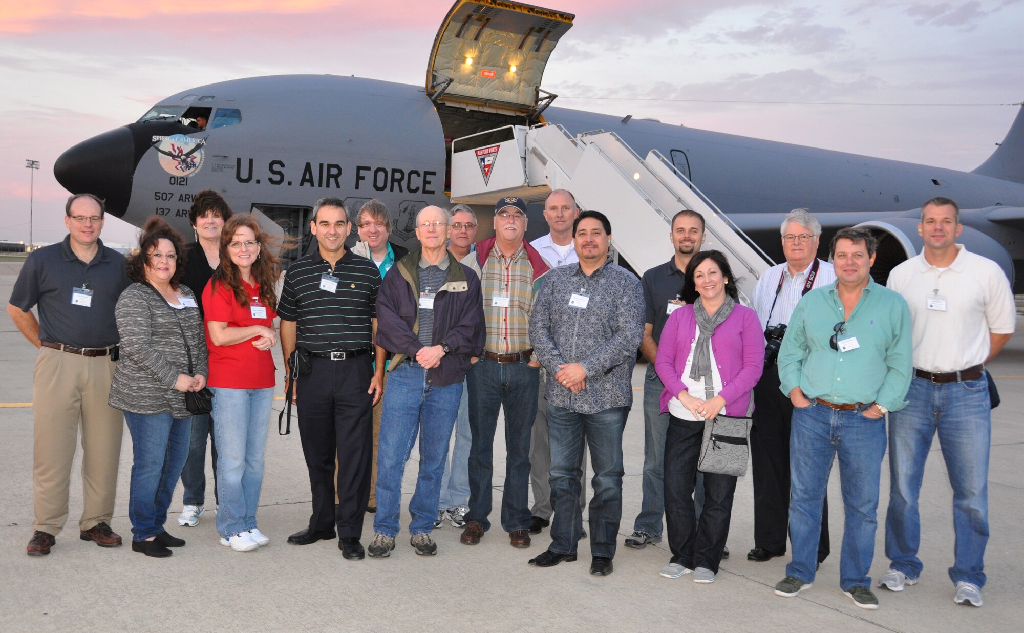 NAVAL AIR STATION JOINT RESERVE BASE, TEXAS -- A group of civilian employers prepare for their flight to view a refueling operation Saturday, Oct. 13. The flight was part of several activities during employer appreciation day the group took part in. The goal of the day was to show appreciation for civilian employers who support Reservists assigned to the 301st Fighter Wing. The KC-135R and it's crew was provided by the 507th Air Refueling Wing, Tinker Air Force Base, Okla. (U.S. Air Force photo/Senior Airman Melissa Harvey)