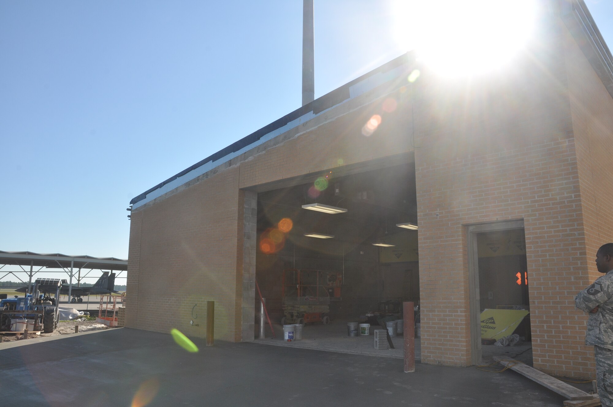 The 325th Civil Engineer Squadron and the Army Corps of Engineers teamed together to build the egress shop a 2000-square foot addition beginning March 19 and are expected to compete the project by October 2012. (Courtesy photo) 