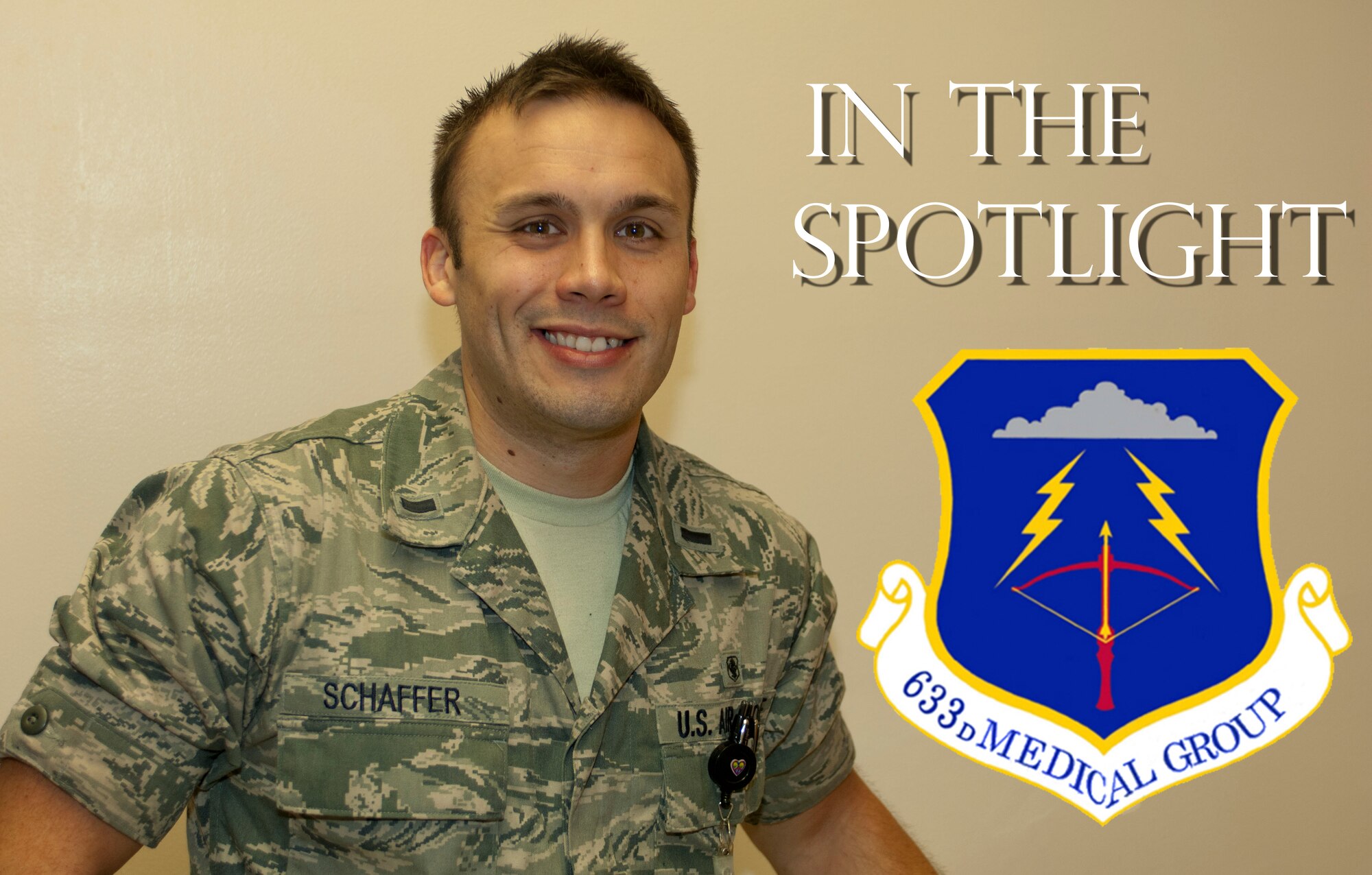 1st Lt. Travis Schaffer, 633rd Medical Operations Squadron emergency room registered nurse, is featured because of his willingness to go above and beyond to help those in need. He said it was an easy decision to use his nursing training to serve his country. (U.S. Air Force graphic by Airman 1st Class R. Alex Durbin/Released)