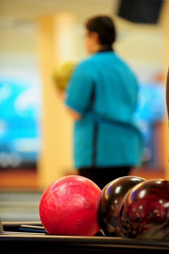 An athlete prepares to bowl during the Special Olympics at Langley Air Force Base, Va., Oct. 13, 2012. More than 400 athletes competed in the annual October games, which consists of soccer, bowling and volleyball. (U.S. Air Force photo by Staff Sgt Ashley Hawkins/Released)