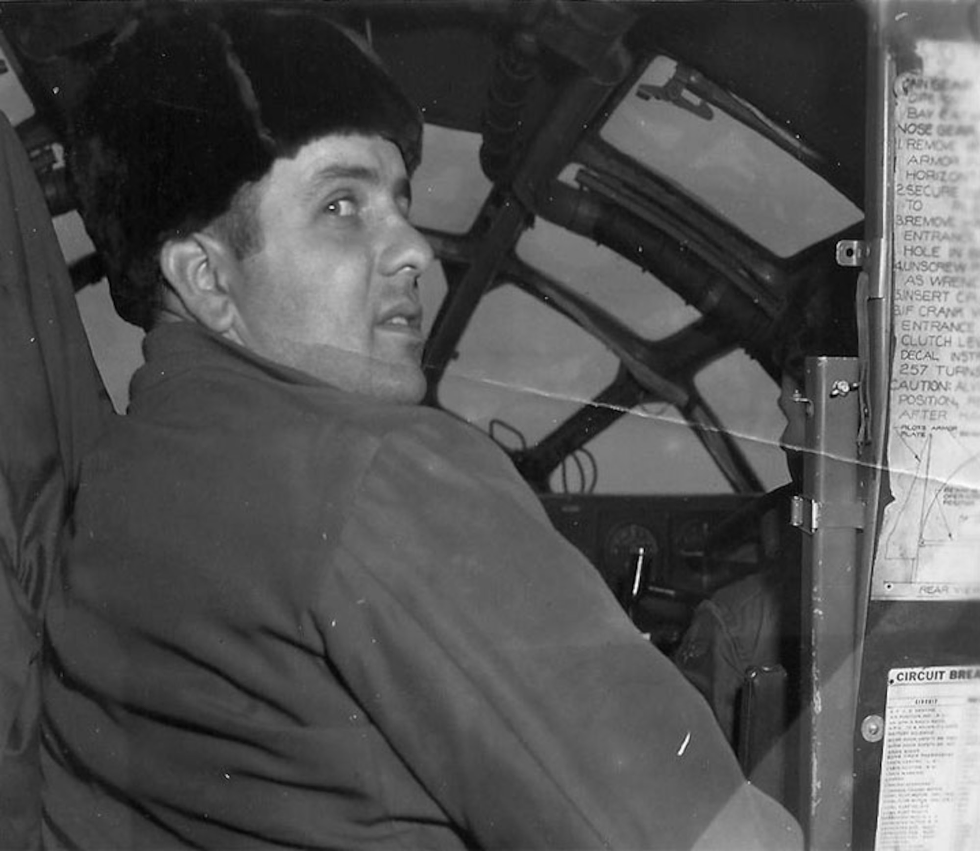 Then-Maj. Maynard E. White, commander of the 46th Reconnaissance Squadron,
in the instructor pilot's position of an F-13. (Photo courtesy of Ken White)
