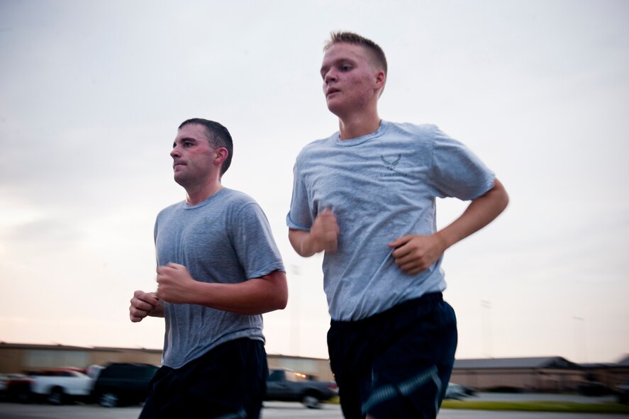 Members of the 820th Base Defense Group participate in a one-mile run during the annual LeeBernard Chavis Memorial Workout Oct. 15, 2012, at Moody Air Force Base, Ga. The workout honors Airman 1st Class LeeBernard Chavis, a fallen member of the 824th Base Defense Squadron who was killed in action while deployed to Camp Victory, Baghdad in 2006. (U.S. Air Force photo by Staff Sgt. Jamal D. Sutter/Released)  