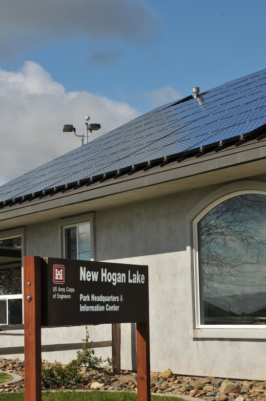 Solar panels like these, atop offices at New Hogan Lake, represent another step toward energy independence for U.S. Army Corps of Engineers Sacramento District park and lake facilities.