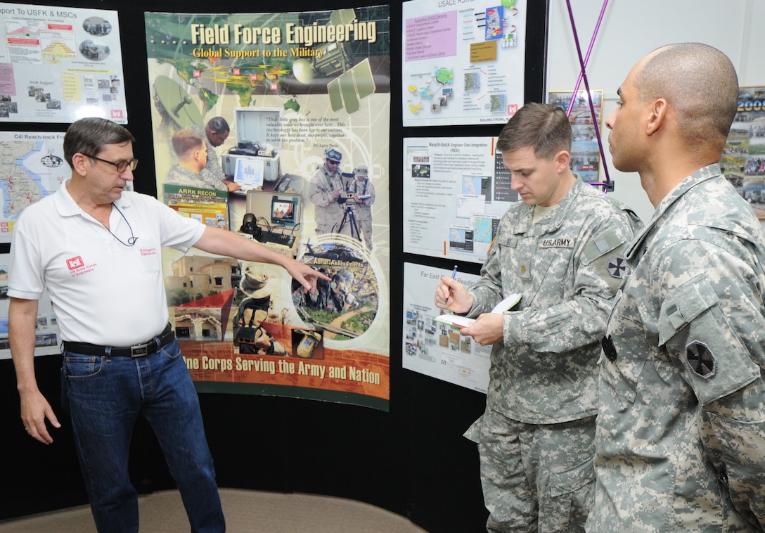 Patrick Crays, Far East District Security, Plans and Operations chief, explains the district's Field Force Engineering programs to engineers from the U.S. 8th Army.   