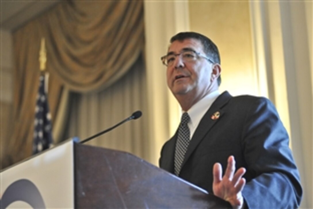 U.S. Deputy Defense Secretary Ashton B. Carter delivers remarks to attendees of the North American Forum conference in Ottawa, Ontario, Oct. 13, 2012. Founded in 2005, the forum is a group of U.S., Canadian and Mexican leaders, whose purpose is to advance a shared vision of North America, and to contribute to improved relations among the three neighbors.