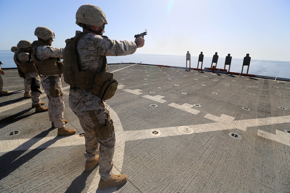 U.S. Marines packing pistols on ship > 24th Marine Expeditionary Unit ...