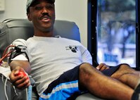 An Airman takes it easy while donating blood at Duke Field’s Family Day event Oct. 13.  The 919th Special Operations Wing sets aside a special day each year to show appreciation for its reservists and their family members.  Events include food, music, sports, children’s games, etc.  (U.S. Air Force photo/Tech. Sgt. Cheryl Foster.)