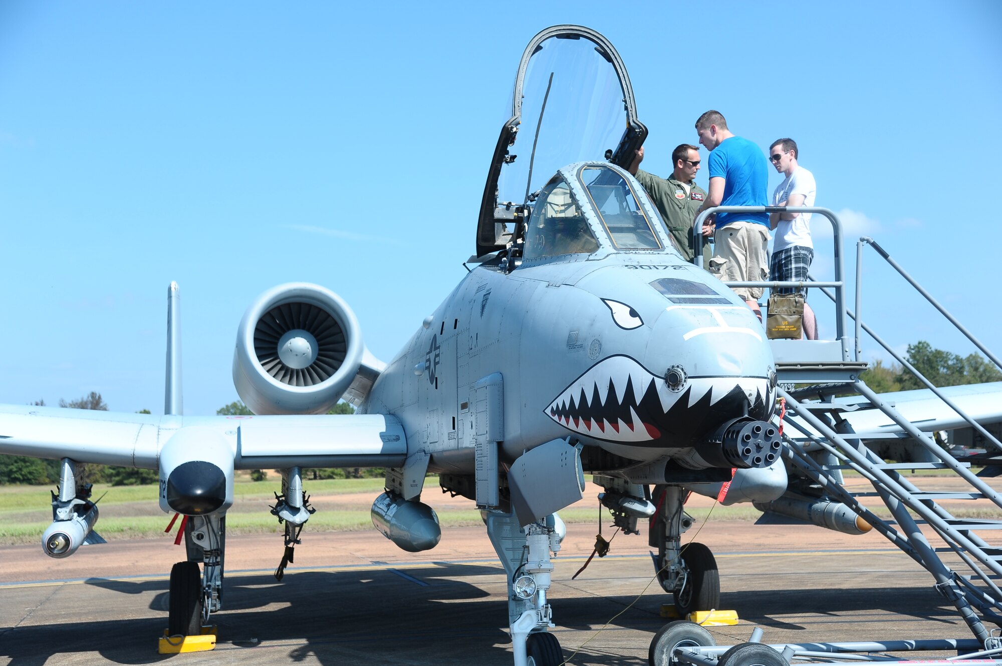 An A-10 from Moody Air Force Base, Ga. awaits pilots interesting in learning the fundamentals of the aircraft during Career Day at Columbus Air Force Base Oct. 13 on the flight line.  Career Day is a day in which aircraft from bases around the country fly in to give future pilots a better perspective of their potential careers.  (U.S. Air Force Photo/Airman 1st Class Charles Dickens)