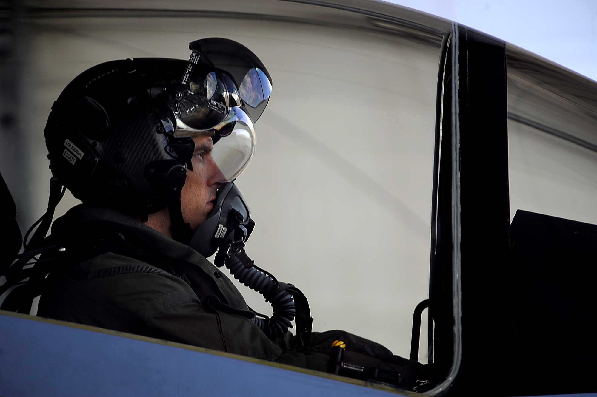 F-35A Lightning II joint strike fighter pilot Lt. Col. Mike Ebner, from the 33rd Fighter Wing at Eglin Air Force Base, Fla., preflights his jet before flying a local training mission over the Emerald Coast Sept. 18, 2012.  (U.S. Air Force photo/Master Sgt. Jeremy T. Lock)