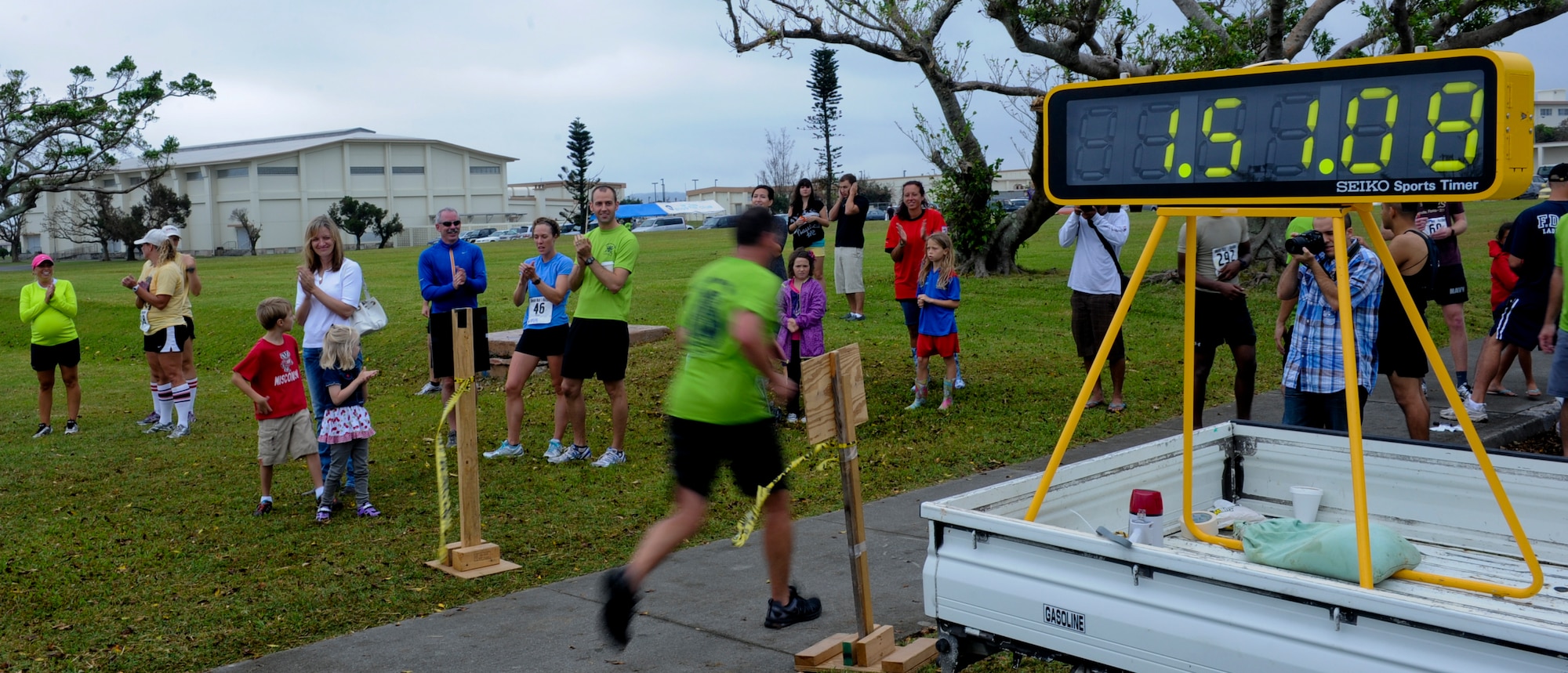 U.S. Air Force Brig. Gen. Matt Molloy, 18th Wing commander, finishes the race during the Combined Federal Campaign Monster Mash Half-Marathon on Kadena Air Base, Japan, Oct. 13, 2012. The event raised $475 toward the 18th Wing's CFC goal of $451,000. The CFC remains open until Nov. 16. (U.S. Air Force photo/Airman 1st Class Justin Veazie)