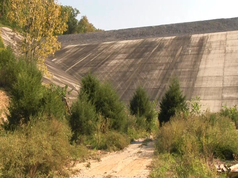 A downstream view of Center Hill Lake's saddle dam Oct. 4, 2012. (USACE photo by Amy Redmond)
