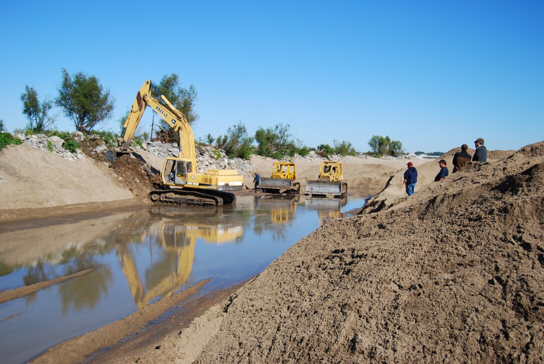 A bulldozer working as part of the Redman Point-Loosahatchie Bar Environmental Project.