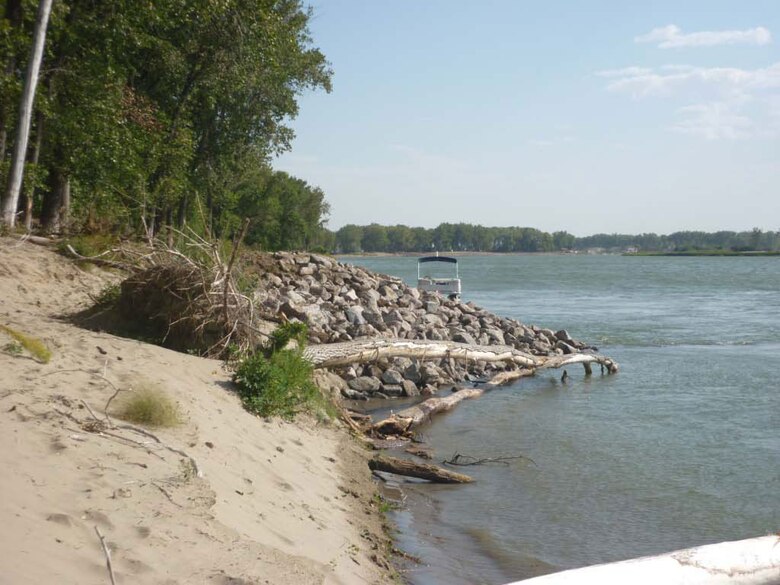 The Corps replaced a rock structure near Hogue Island, located on the Missouri River between Bismarck and Mandan in North Dakota. The structure is part of a bank stabilization structure that eroded during last year's flooding. Work at the location was completed at the end of September.