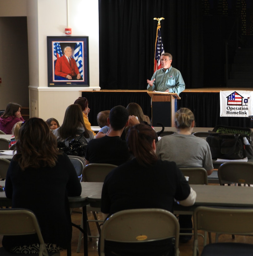 Dan Shannon, president and founder of Operation Homelink, gives a speech to the families of service members Saturday morning at the USO North Carolina Jacksonville. Before giving the families a laptop and webcam donated by supporting corporations, Shannon, explained why it was important for these families to communicate with their loved ones. Also he gave brief history of the organization and re-stated how much, the families and service members are appreciated for their sacrifices being made on behalf of the 99 percent of Americans who aren’t serving.