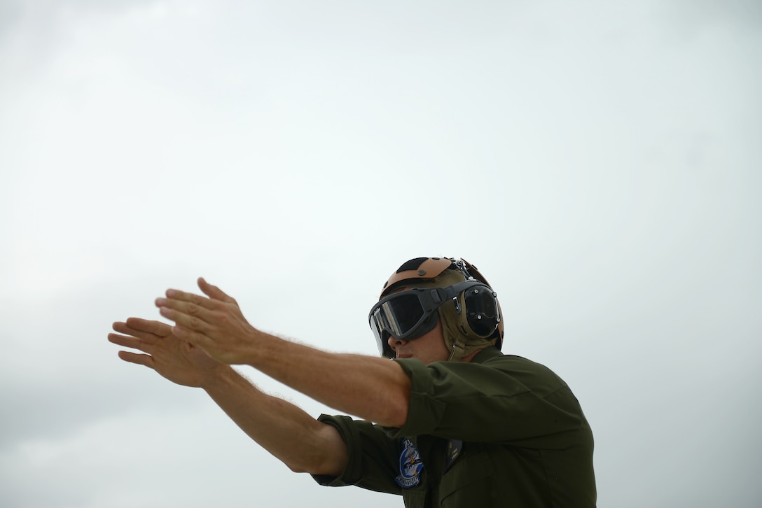 EGLIN AIR FORCE BASE, Fla. - F-35B Lightning II joint strike fighter Power line Mechanic Sgt. Stephen Fink from the Marine Fighter Attack Training Squadron 501, Eglin Air Force Base, Fla., launches his jet for a local training mission over the Emerald Coast Sept. 18, 2012.