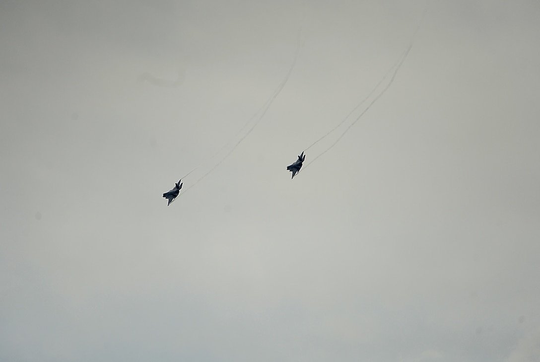 EGLIN AIR FORCE BASE, Fla. - A pair of F-35B Lightning II joint strike fighters from the Marine Fighter Attack Training Squadron 501, Eglin Air Force Base, Fla., flies a local training mission over the Emerald Coast Sept. 18, 2012