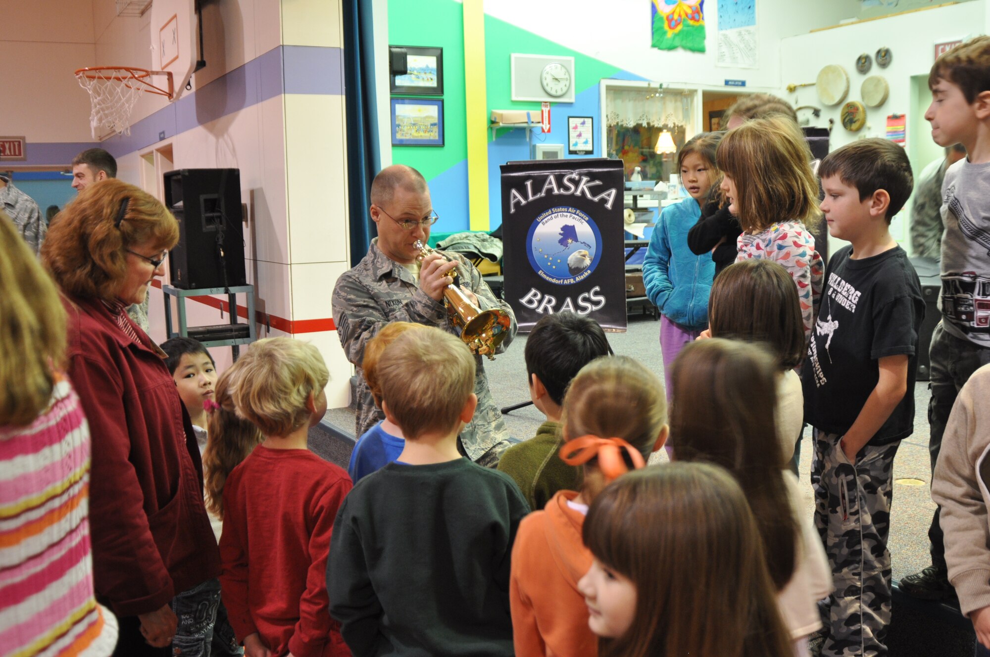 In Recognition of Red Ribbon Week, the USAF Band of the Pacific-Alaska Brass performs for students in the Anchorage, Palmer, and Wasilla areas.  The Concerts feature a variety of entertaining music along with a powerful message about staying away from drugs and living a healthy lifestyle.  
