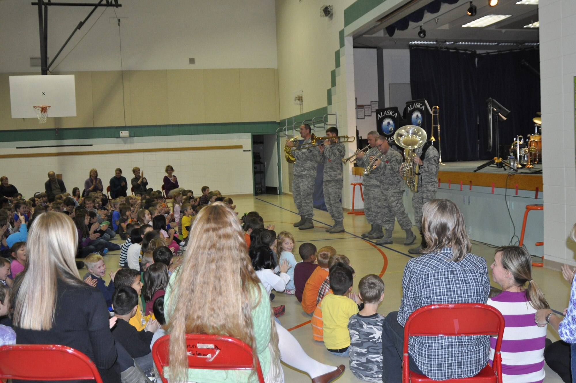 In Recognition of Red Ribbon Week, the USAF Band of the Pacific-Alaska Brass performs for students in the Anchorage, Palmer, and Wasilla areas.  The Concerts feature a variety of entertaining music along with a powerful message about staying away from drugs and living a healthy lifestyle.  