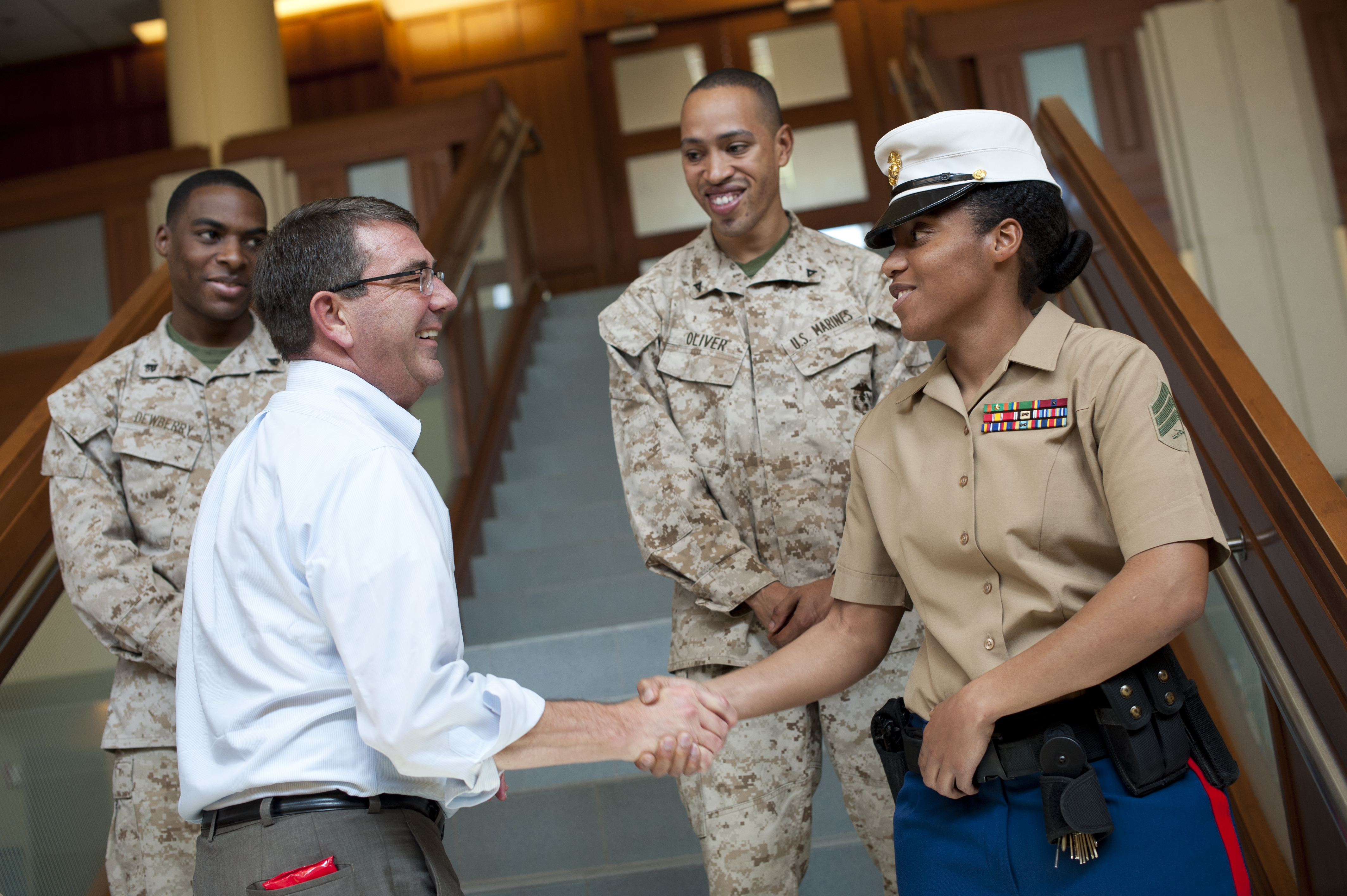 U S Deputy Defense Secretary Ashton B Carter Greets U S Marines Assigned To The U S Embassy In